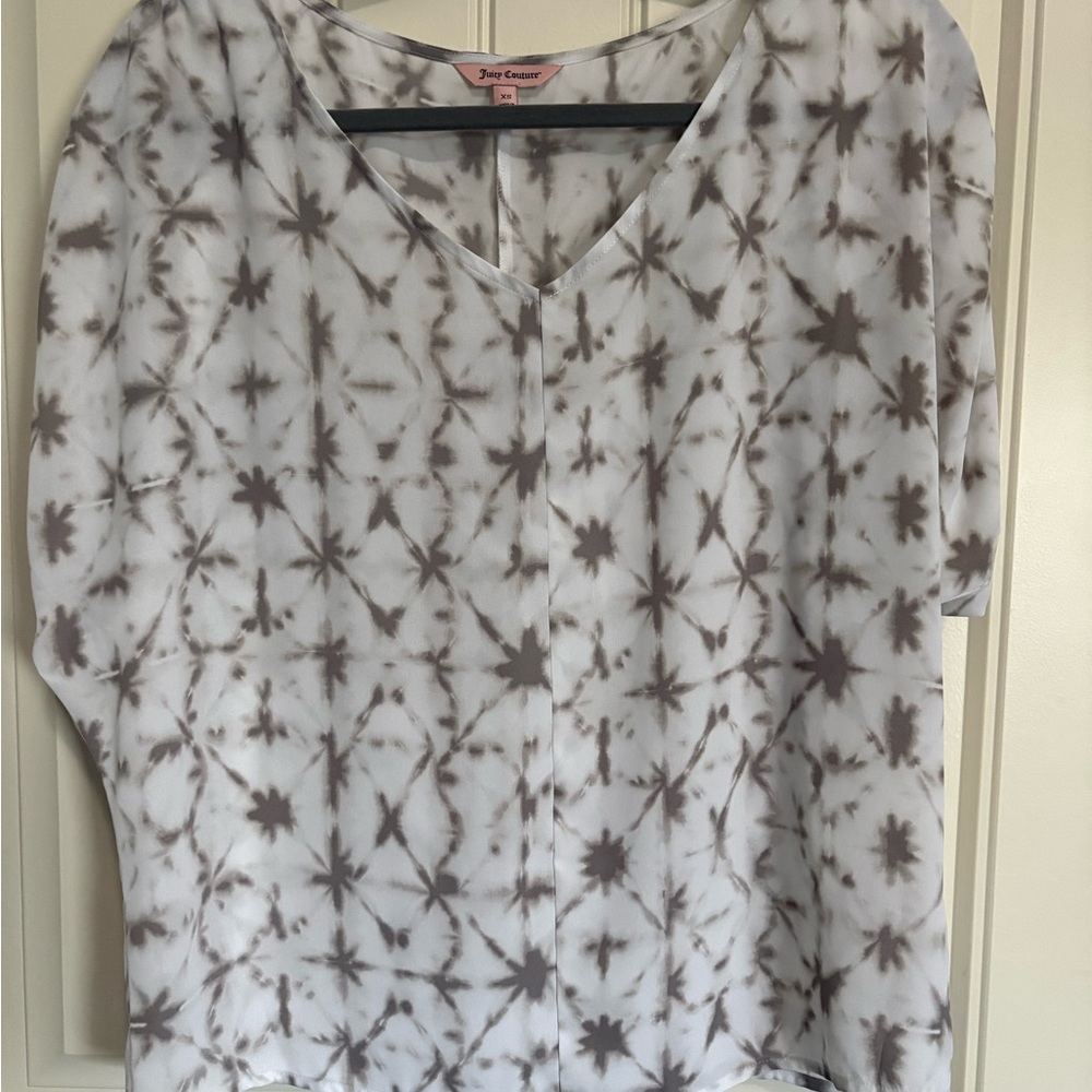 Juicy Couture White and Brown-gray Patterned Blouse